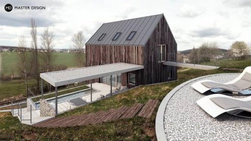 Malý rodinný dům v prudkém svahu s dřevěnými fasádami a výhledy do krajiny - Újezd u Plzně - Vizualizace 3