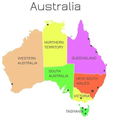 Austrálie mapa států barevné vektorové ilustrace — Ilustrace