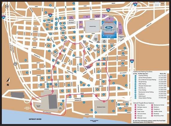 Map of Detroit metro: metro lines and metro stations of Detroit