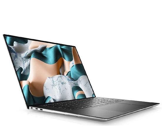 Dell XPS 15 laptop shown open on angle on a white background