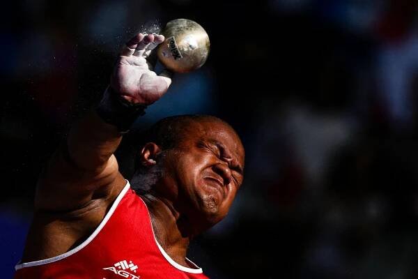 Singapore's Muhammad Diroy Noordin competes in the men's shot put (F40) athletics event at the Stade de France, Saint-Denis, on September 1, 2024.