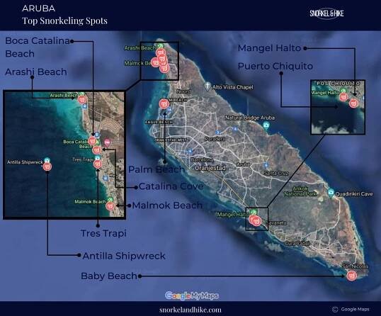 Aruba Top Snorkeling Spots Map