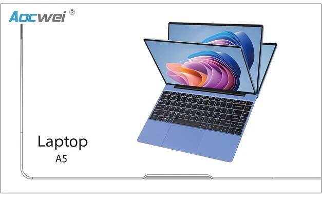 Notebook Aocwei 14 palců, 6 GB RAM, 128 GB SSD, podpora rozšíření až 1 TB, Intel, Windows 10, přenosný počítač FHD, WiFi