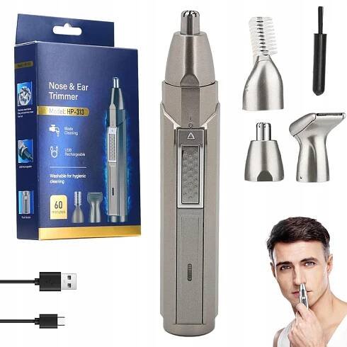 Akumulátorový zastřihovač uší a nosu přes USB, 3 čepele, omyvatelný