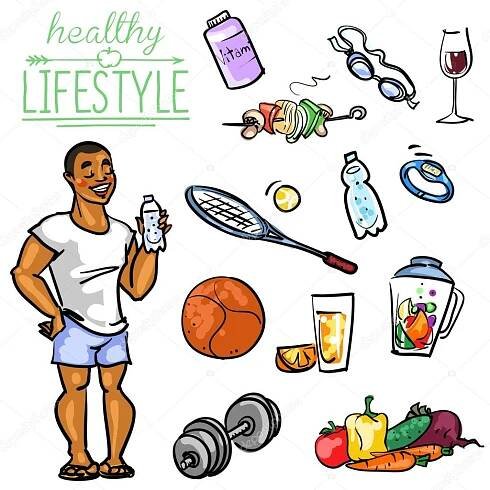Stáhnout - Ručně tažené vektorové kolekce zdravého životního stylu potraviny a sport — Ilustrace