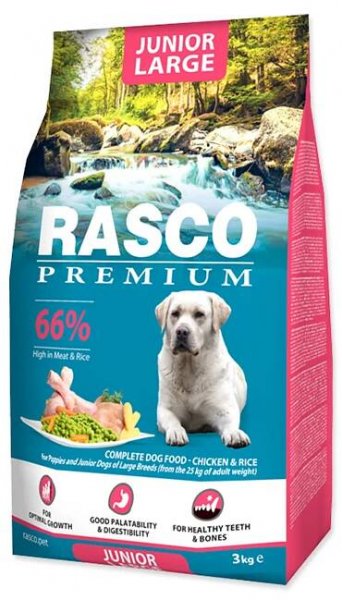 Rasco Premium Junior Large Kuře s rýží granule 3 kg