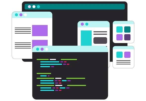 Verschiedene Fenster auf einem Desktop u.a. Mit Codezeilen, die Open Source Software symbolisieren