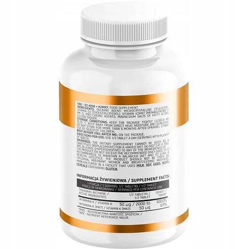 VITAMÍN D3 4000 + K2 MK-7 100 tab ZDRAVÉ KOSTI SILNÉ ZUBY SRDCE | INSPORT EAN (GTIN) 5906746041497