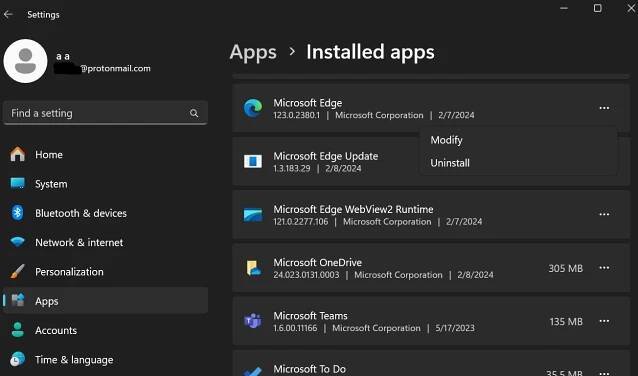 uninstall option for microsoft edge windows 11