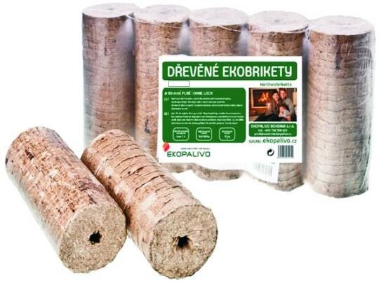 Válcové ekobrikety z měkkého dřeva - Standard s dírou - Klasické ekobrikety se střední dobou hoření