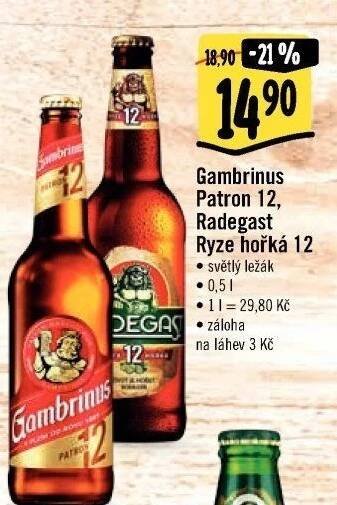Pivo světlý ležák 12° Patron Gambrinus v akci Albert od 5.5.2021