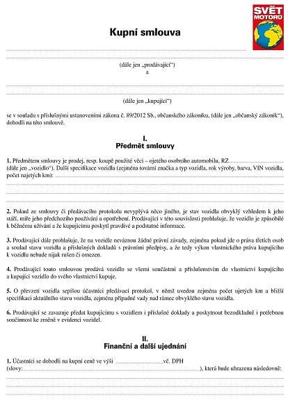 Kupní smlouva na auto