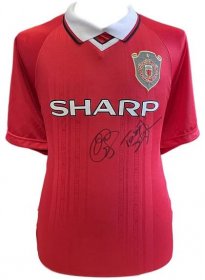 Legendy fotbalový dres Manchester United 1999 Solskjaer & Sheringham Signed Shirt