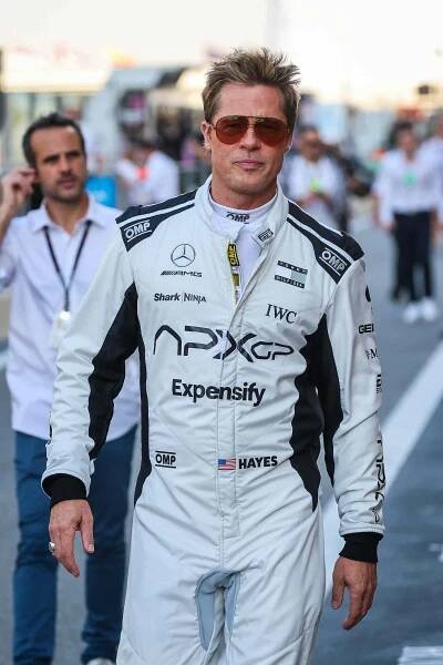 Brad Pitt on the set of F1 in 2024.