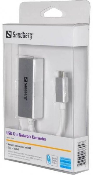 Redukce Sandberg RJ45 USB-C stříbrná