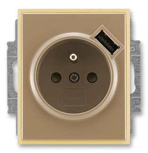 ABB 5569E-A02357 25, ELEMENT Zásuvka 1násobná, s cl., s USB nab.; kávová/led. opálová