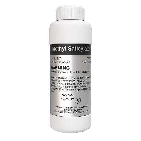 Methyl Salicylate chemical bottle warning.