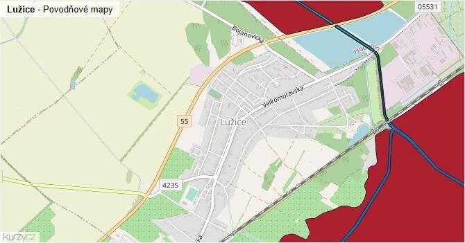 Lužice - záplavové mapy stoleté vody