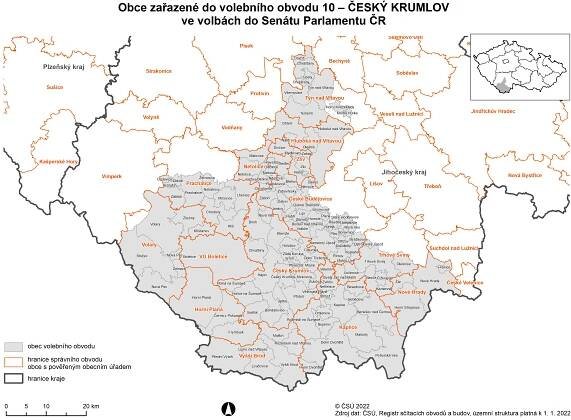Mapy volebních obvodů pro volby do Senátu PČR | Jihočeský kraj