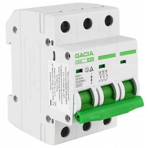 B 16A 3FÁZOVÝ VYPÍNAČ NADPROUDOVÁ POJISTKA GACIA EAN (GTIN) 05906874479797