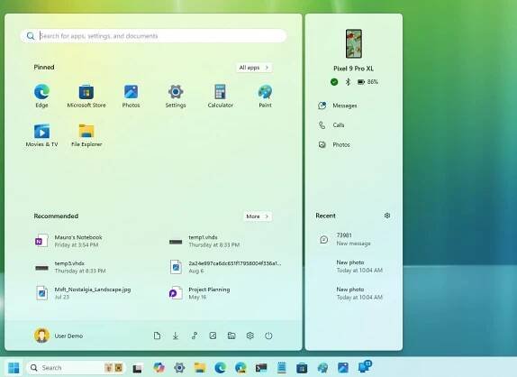 Start menu sidebar