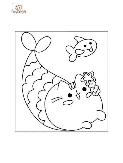 Omalovánka Pusheen mořská panna Online a Tisk zdarma!