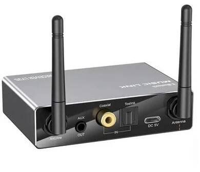 Bluetooth 5.3 audio přijímač/vysílač, RCA (Cinch), SPDIF, TOSLINK, 3,5 mm AUX + dálkové ovládání