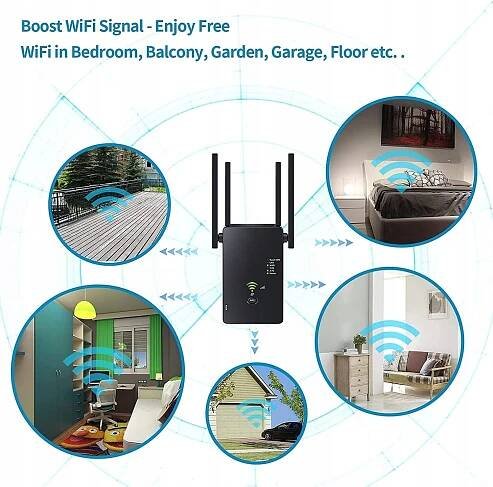 Wi-Fi zesilovač 1200Mb/s 2.4GHz 5GHz Dosah BOOSTER Antény WPS Stav balení originální