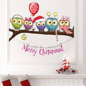 Veselé Vánoce Samolepky na zeď na okno Plakáty Samolepky Vodotěsné sova Nový rok Vánoční ozdoby na stromeček Domácí dekorace Vánoce