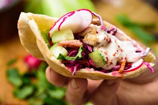 Turkey Pita With Cabbage, Cucumbers and Tahini Dressing Recipe