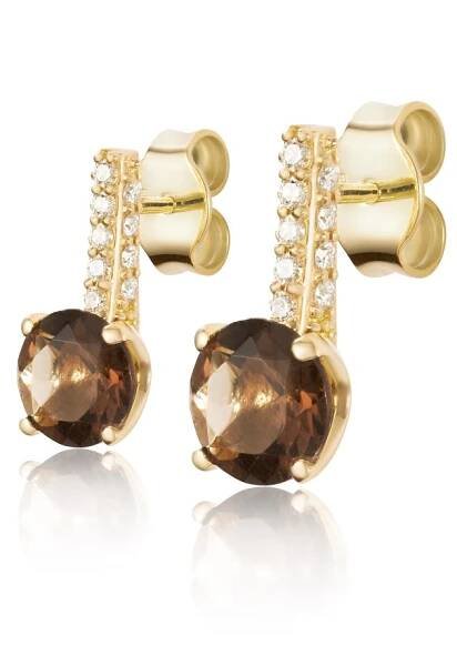 Náušnice LOEE Palette Diamonds ze žlutého zlata s diamanty a smoky quartz