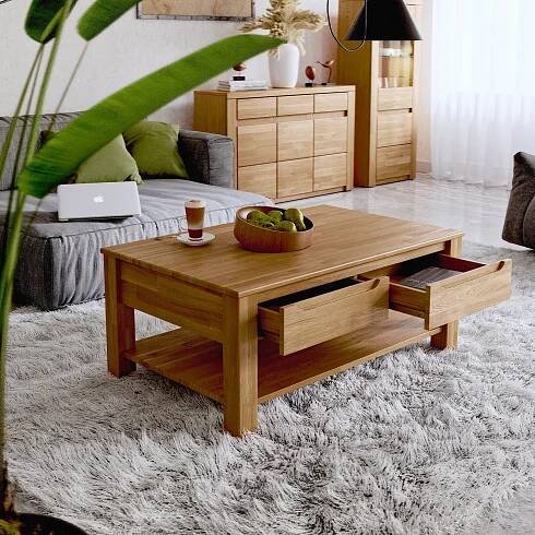Dřevěný konferenční stolek z masivního dubového dřeva s zásuvkami Elan 110x70 2S VÝROBCE Šířka nábytku 110 cm
