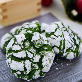 Crisp and crinkly on the outside and soft and chewy in the center, these matcha crinkle cookies are a deliciously festive holiday treat.