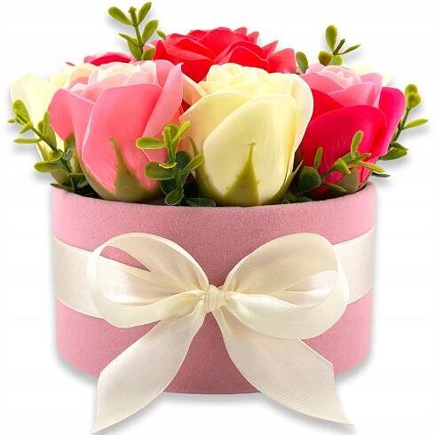 Květinová kytice Krabička Roze Flowerbox Mýdlová krabička na narozeniny za 372.00CZK - Allegro