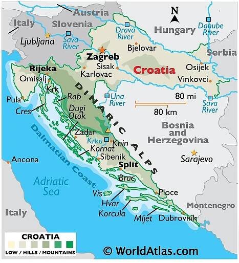 Physical Map of Croatia
