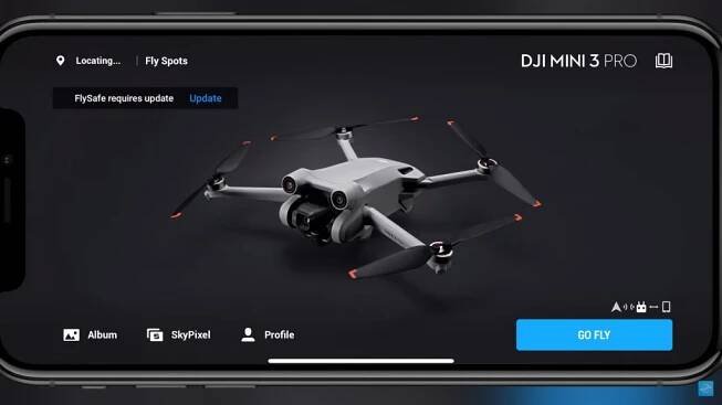 DJI Fly požadavek na aktualizaci Flysafe databáze