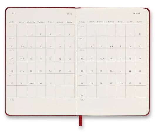 18měsíční diář Moleskine 2025-26 - tvrdé desky, S týdenní - červený