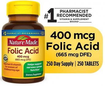 Nature Made Folic Acid 400 mcg (665 mcg DFE) Tablets, Dietary Supplement, 250 Count - Walmart.com