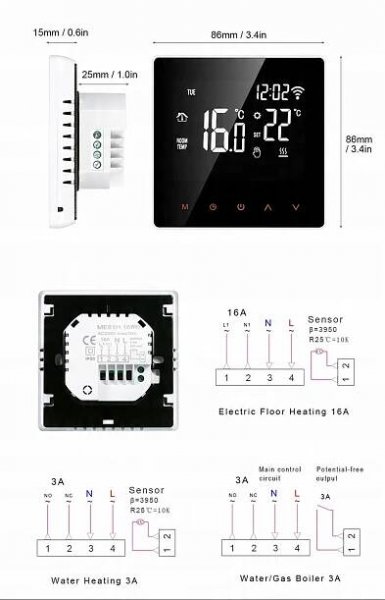 TERMOSTAT WIFI TUYA PRO PLYNOVÝ KOTEL 3A LCD za 934.00CZK - Allegro