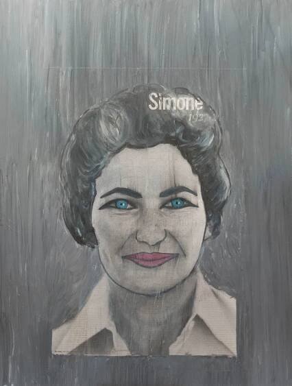 Simone Veil, mixed media painting