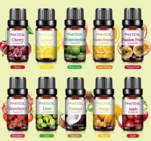 PHATOIL Sada 10 ks ovocných esenciálních olejů pro aromaterapeutický difuzér, jógu, masáž, péči o pleť, vlastní výrobu svíček a mýdla, halloweenská dárková sada