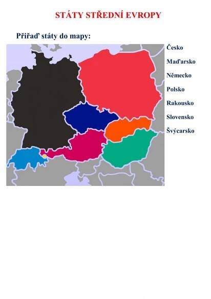 Státy střední Evropy - slepá mapa worksheet | Live Worksheets