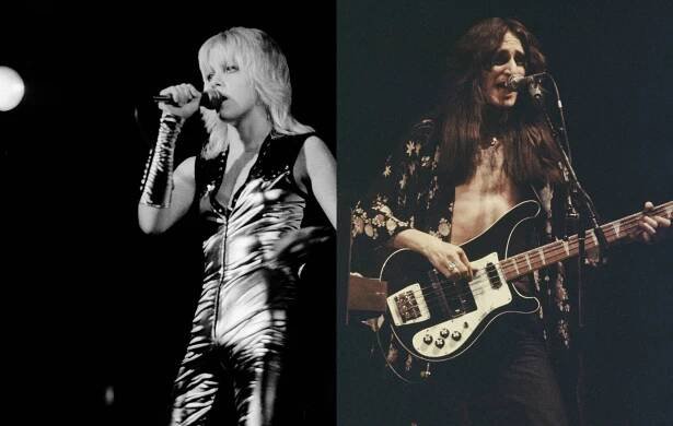 The Runaways' Cherie Currie and Rush's Geddy Lee. Credit: Paul Natkin and Keystone/Hulton Archive via GETTY