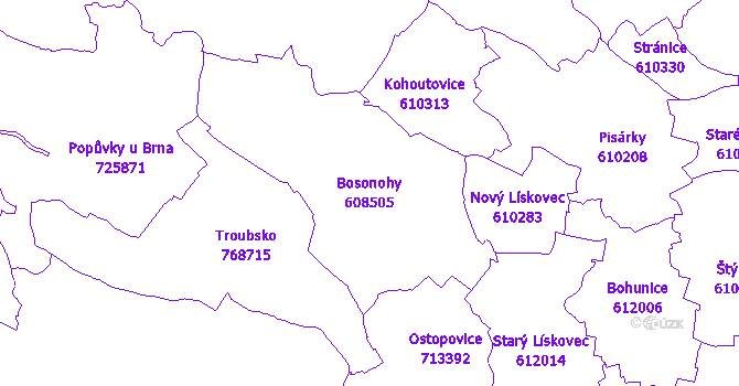 Katastrální mapa Bosonohy - přehledová mapa katastrálního území