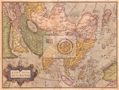 1570, Ortelius Mapa Asie, první vydání, Abraham Ortelius, také Orthellius, 1527 - 1598, vlámský, nizozemský kartograf a geograf