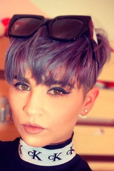 Short Layered Straight Violet Gray Hair Retro Pixie Cut