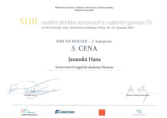 GRATULACE K ÚSPĚCHU V SOUTĚŽI - Konzervatoř Evangelické akademie