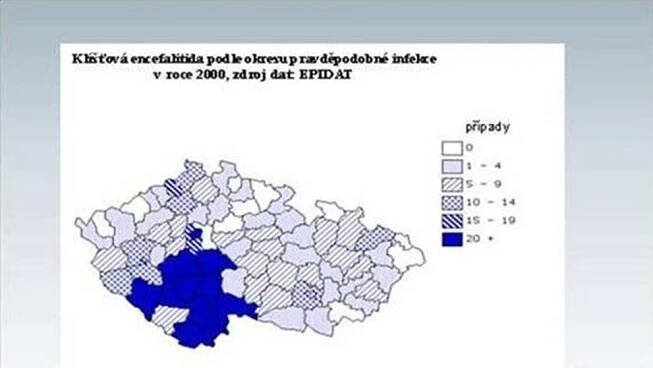 MAPY: Výskyty klíšťové encefalitidy 2000