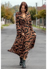 Funk'n'Soul dámské midi šaty s abstraktním vzorem hnědé