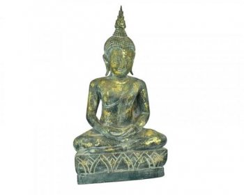 Dřevěná socha Buddha - Dhyana Mudra meditace lotos, zelenozlatá, 74 cm - II. jakost